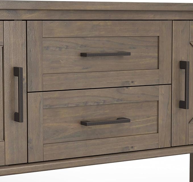 SIMPLIHOME Ela Console Table - 48 Inch Wide Solid Wood Sofa Table in Smoky Brown, Transitional Storage for Entryway or Living Room with 2 Drawers, 2 Cabinets, Open Shelf, and X-Panel Doors