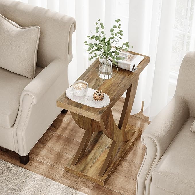 Tribesigns Wood End Side Table for Living Room, Night Stand for Bedroom with Cross Fishtail Support, Farmhouse Nightstand for Small Spaces, Accent Furniture, Easy Assembly, Retro Wood Grain (1, Brown)