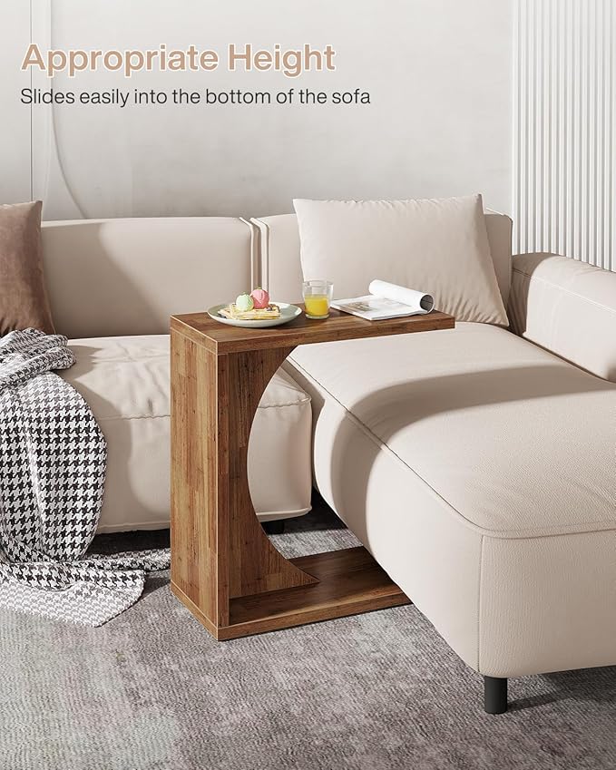 Tribesigns C-Shaped End Table for Couch, Sofa Side Table, C Table for Small Space, Living Room, Bedroom (2, Walnut Brown)