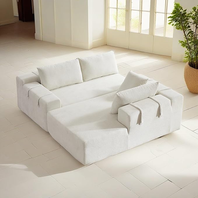 108" Modular Sectional Couch Sofa with L-Shape Chaise, Modern Cloud Comfy Sofa with Deep Seat, Upholstered Couches for Living Room Bedroom, No Assembly Required (Beige Right Facing Chaise)