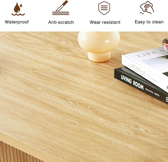 LEVNARY 78 Inch Long Executive Desk, Large Office Desk with Wood Strip Base, Modern Farmhouse Computer Desk Business Furniture for Home Office (Natural Oak)