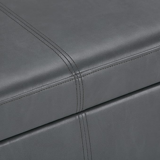 SIMPLIHOME Avalon Storage Ottoman Bench - 48 inch Wide Upholstered Vegan Leather Rectangular Lift-Top Ottoman in Stone Grey, Contemporary Storage Bench for Living Room with High-Density Foam
