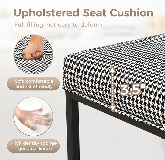 MAISON ARTS Bar Stools Set of 4 | Counter Height Bar Stools for Kitchen Island | 24" Backless Modern Bar Height Stools with Houndstooth Pattern