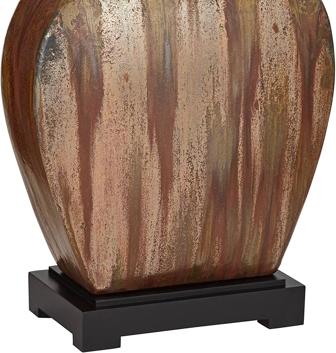 Possini Euro Design Julius Modern Rustic Style Table Lamps 27" Tall Set of 2 Ceramic Copper Drip Rectangular Fabric Shade Decor for Living Room Bedroom House Bedside Nightstand Home Office Reading