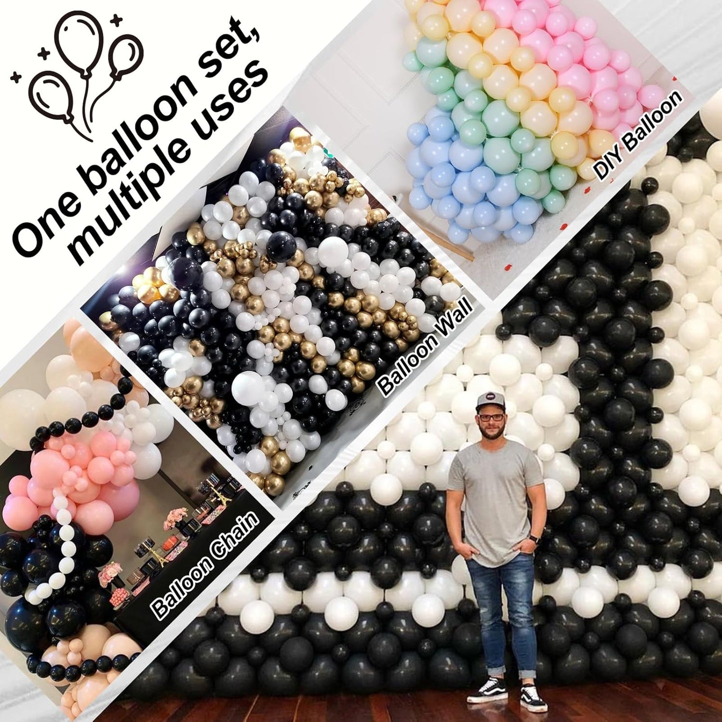 Black and White Quick Link Balloons, 100PCS Latex Linking Balloons for Making Balloon Wall Balloon Arch Balloon Chains and Wedding Birthday Baby Shower Engagement Graduation Party Decorations (6inch)