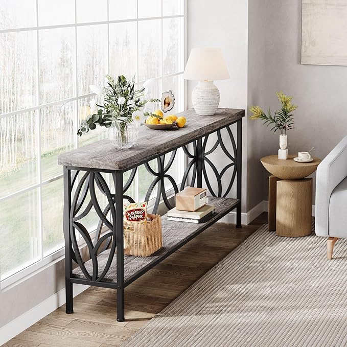 Tribesigns 70.9-Inch Narrow Sofa Table, 2-Tier Industrial Console Table Behind Couch, Long Entry Tables with Storage for Entryway, Living Room, Foyer, Hallway, Grey