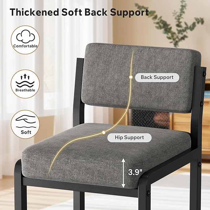 Bar Stools Set of 5, Fabric Counter Height Bar Stools with High Back and Metal Legs, Upholstered Bar Chairs, 26" Modern Barstools for Kitchen Island, Grey