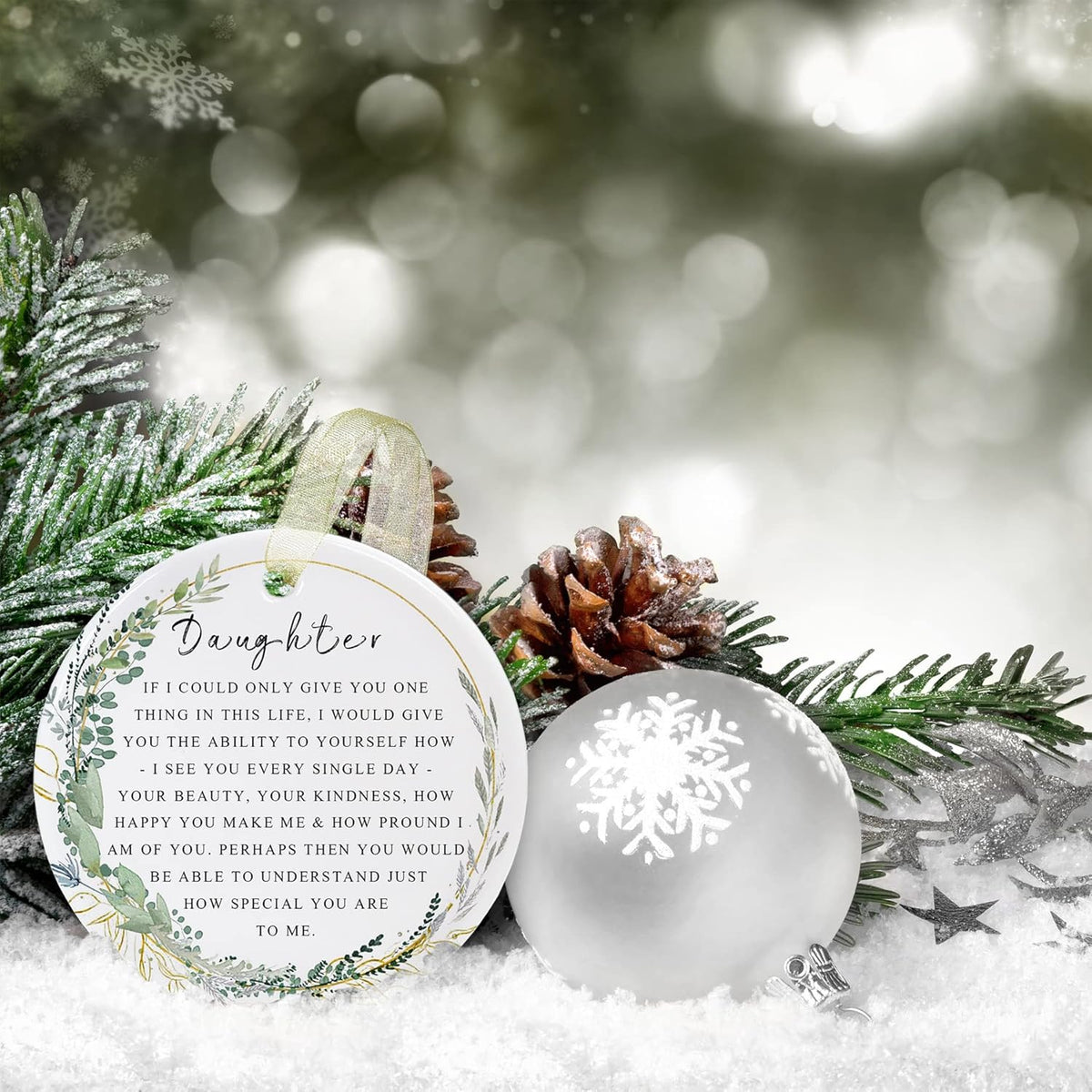 Daughter Ornaments 2025 Daughter Christmas Ornament Xmas Forever Ornament Best Ever Gift Double-Sided Printing Ceramic with Gift Box&Ribbon (2.9"