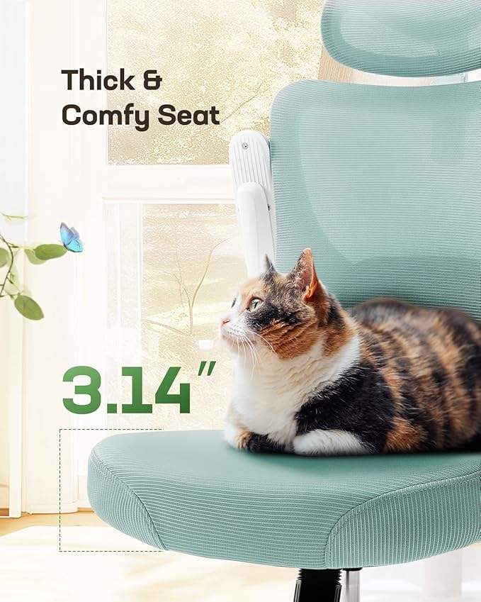 Marsail Ergonomic Office Chair: Office Computer Desk Chair with High Back Mesh and Adjustable Lumbar Support Rolling Work Swivel Task Chairs with Wheel 3D Armrests and Headrest