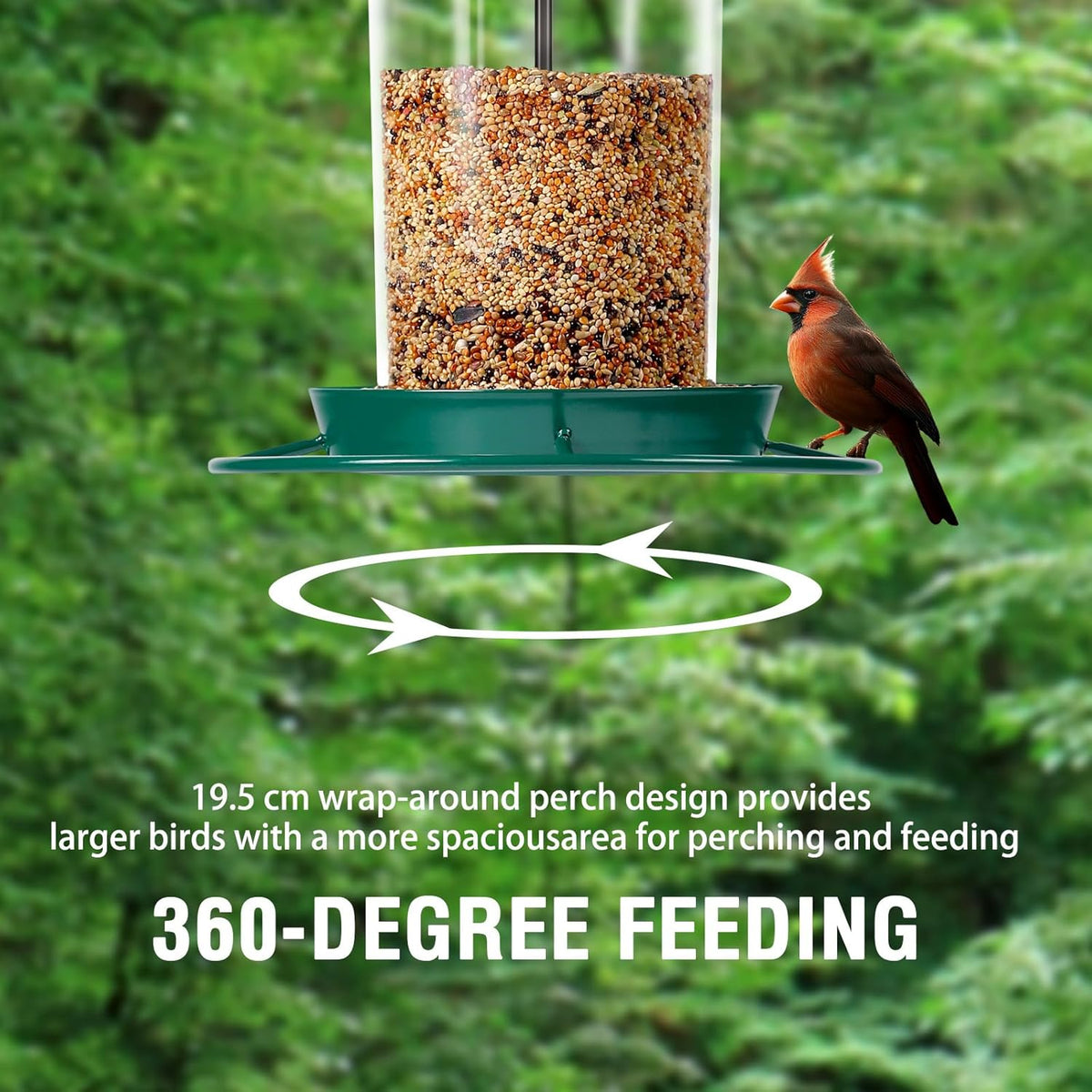 Metal Bird Feeder for Outdoors Hanging,3.0LB Seed Feeder,Easy to Fill & Clean,360° Feeding,Chew Proof Weatherproof Roof for Gardens and Wild Birds,Green