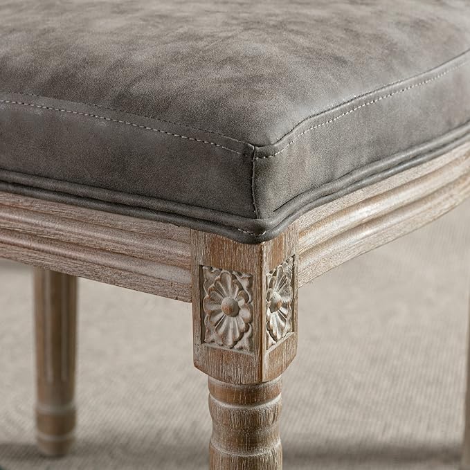 Farmhouse Leather Dining Room Chairs Set of 6 French Dining Chairs with Round Rattan Back French Bistro Chairs for Dining Room/Living Room/Kitchen/Restaurant, Grey