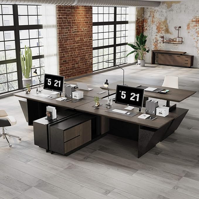 78.74" Adjustable Height L-Shaped Executive Desk with LED Light Strip - Black Inverted Trapezoid Design, Includes Storage Cabinet with Drawers & Doors, Ergonomic Standing Office Desk for Home & Office