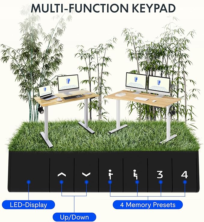 FLEXISPOT EN1 Bamboo Standing Desk, 60 x 30 Inches Whole-Piece Electric Adjustable Height Desk for Home Office (Black Frame + Bamboo Top, 2 Packages)