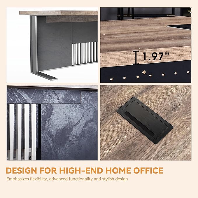 70.87 Inch L Shaped Executive Office Desk with 2 Drawers, Modern Home Office with File Cabinet, Business Furniture W/Stand Under Storage Organizer with 4 Wheels