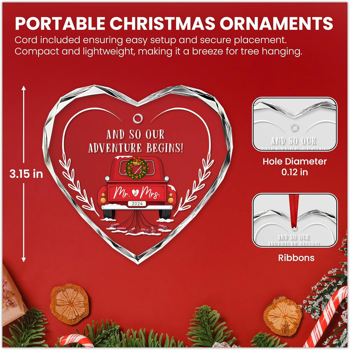 Teezwonder Mr & Mrs Gifts - Christmas Ornaments 2024, Wedding & Engagement Gifts for Couples - Glass Ornaments
