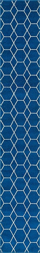 Unique Loom Trellis Frieze Collection Area Rug - Geometric (2' x 13' 1" Runner Navy Blue/Ivory)