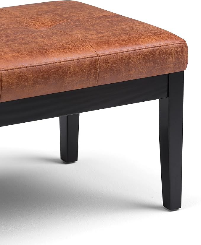 SIMPLIHOME Lacey 41 inch Wide Contemporary Rectangle Tufted Ottoman Bench in Distressed Saddle Brown Vegan Faux Leather, Assembled, For the Living Room and Bedroom