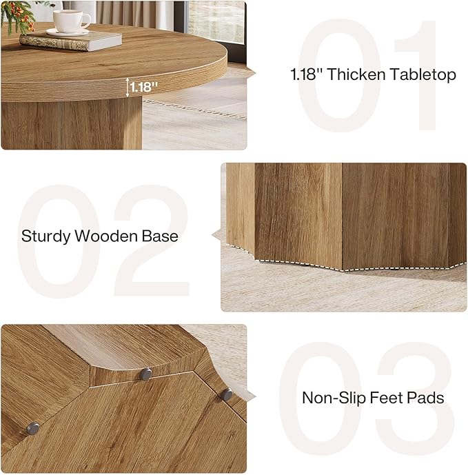 Tribesigns Round Coffee Table, 31.5" Mid Century Modern Center Table with Fluted Base, Farmhouse Wooden Accent Cocktail Tables for Small Space, Living Room, Apartment, Brown