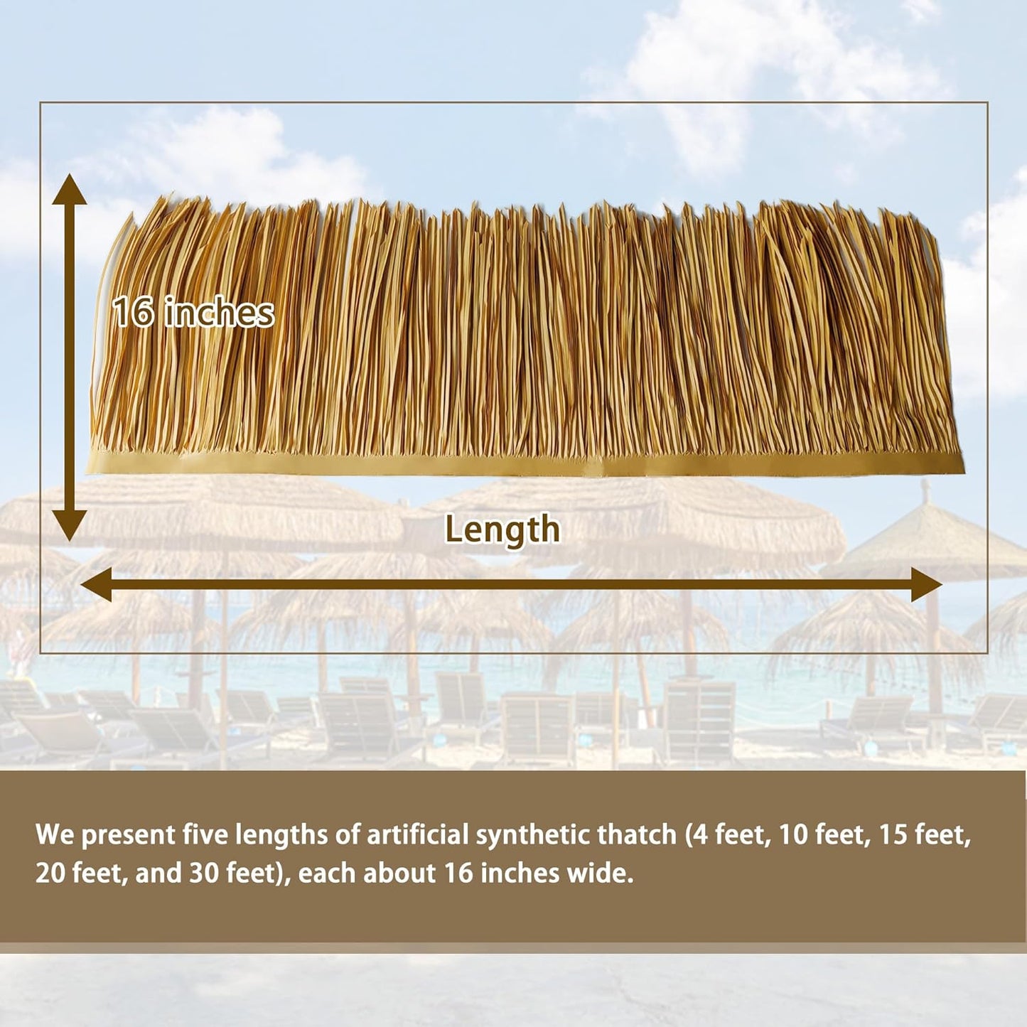 Premium Mexican Style Artificial Palm Thatch Roof Rolls. 5 Lengths, 2 Colors. Waterproof. Easy Install. Ideal for Tiki Bars, Parties, Gardens & Fences (15ft x 16in - Palm Color Thatch)