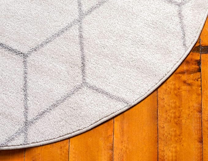 Unique Loom Trellis Frieze Collection Area Rug - Geometric (8' Round, Ivory/ Gray)