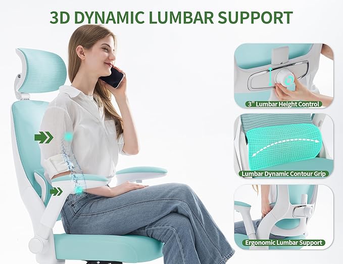Office Chair - Ergonomic Office Chair with Back Support, Ergonomic Computer Chair - Home Office Desk Chairs, 400lbs Wide Seat Big and Tall Office Chairs with Headrest, Comfy Desk Chairs(Blue)