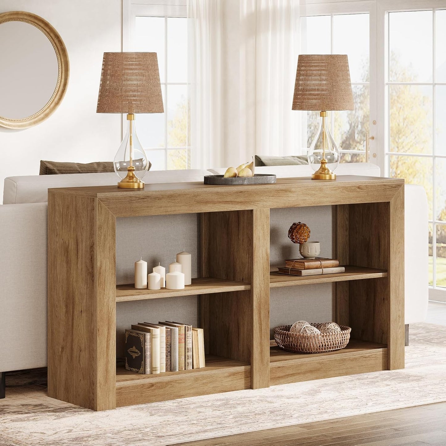 Tribesigns Farmhouse Console Table, Hallway Table for Entryway, Wood Console Behind Couch for Living Room, Hallway, Foyer, Oak