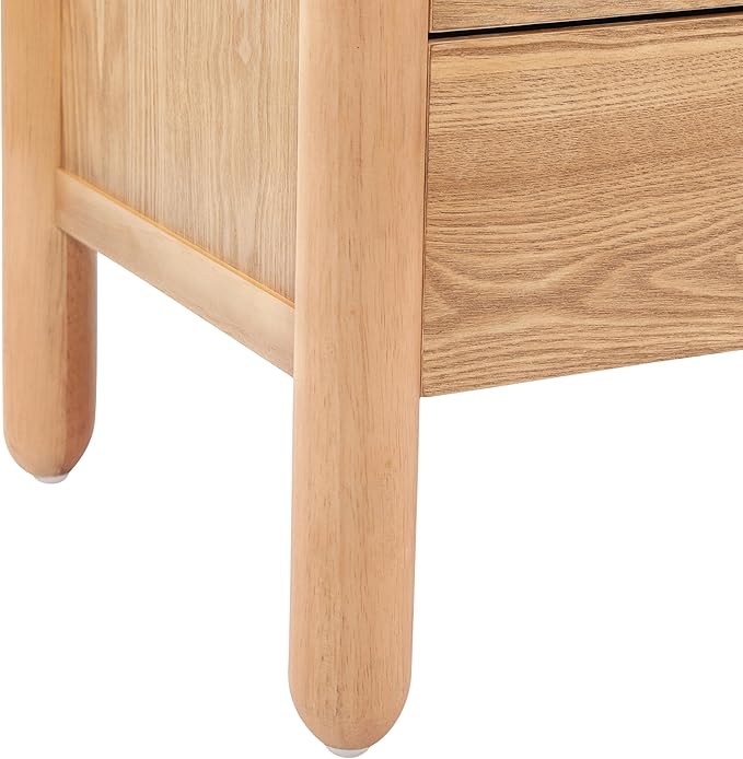 Christopher Knight Home Delwyn Modern Nightstand, Wooden Small Night Stand with Drawers and Open Storage Shelf, Bedside Table/End Table with Rounded Legs, Multipurpose Storage Cabinet, Natural
