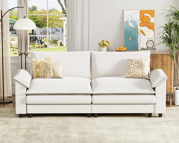 Homall 80" Modular Sectional Sofa, Loveseat Sofa Couch with Double-Layer Cushion, DIY Combination Chenille Deep 2-Seat Cloud Couch for Living Room, Apartment (White, Loveseat Sofa)