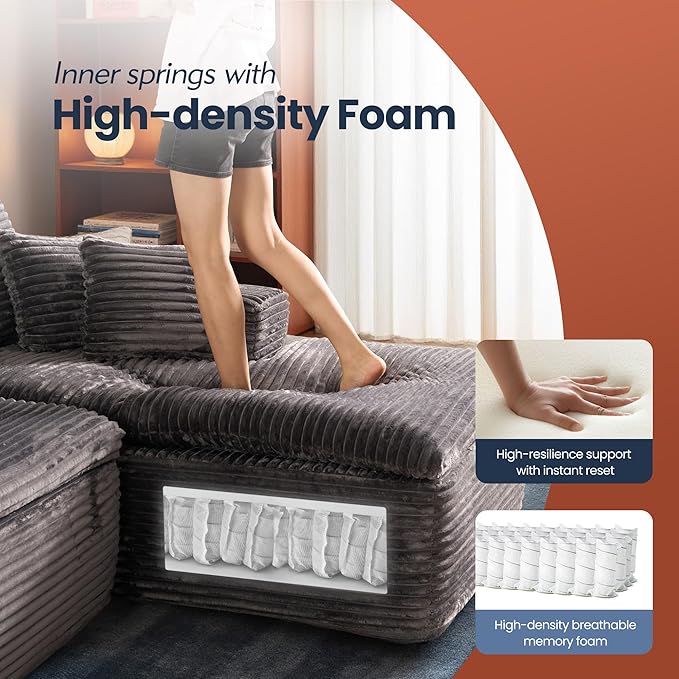 106" Oversized Couch Sofa, L Shape Couches for Living Room, No Assembly Required Plush Velvet Sectional Sofas with Right Facing Chaise for Home Apartment