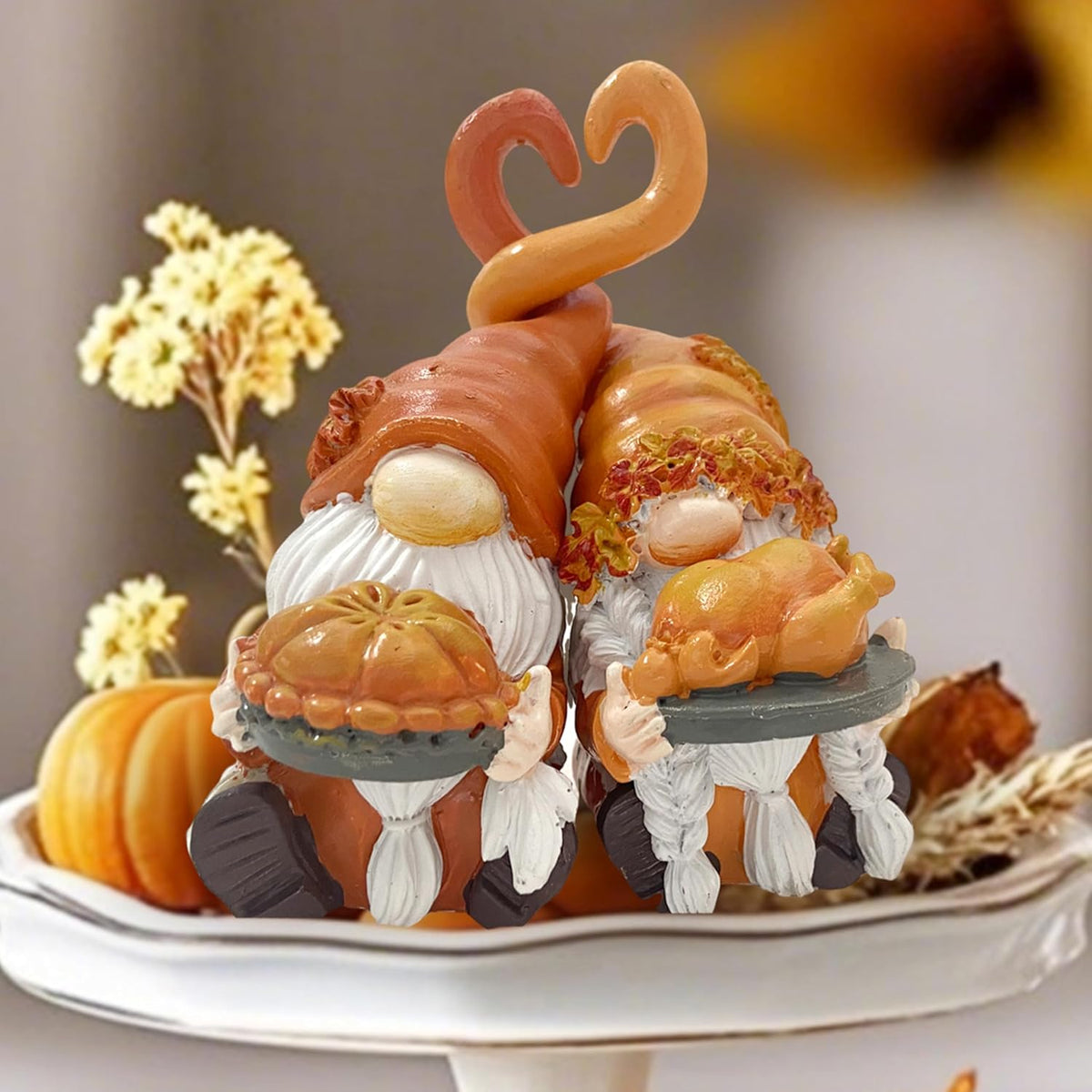 Fall Gnome Decor, Resin Thanksgiving Gnomes for Fall Decoration Indoor Home, Small Autumn Gnome Figurines with Pumpkin Pie and Turkey for Autumn Harvest