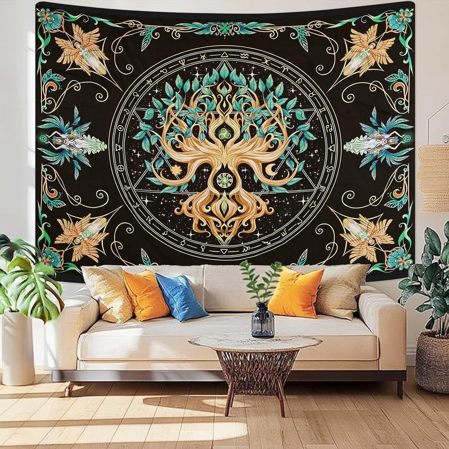 Tree of Life Tapestry - Natural Hippie Wall Hanging, UV Resistant, Machine Washable, Lightweight, Psychedelic Witchcraft Bedroom Decor for Bedroom, Living Room, Yoga Room - 59.1x49.2 Inch