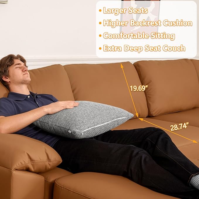 EASE MOOSE Oversized Modular Sectional Sofa,Modern Deep Seat Faux Leather Sectional,Extra Large L Shaped Couch,Comfy Scratch Resistant Material,Brown