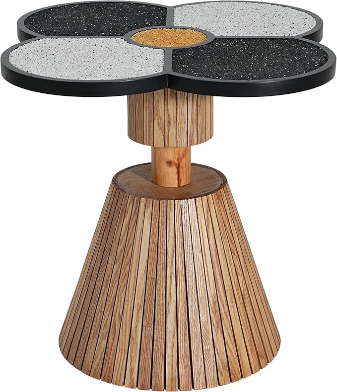 Christopher Knight Home Maven Four-Leaf Clover Side Table for Living Room, Modern Sofa End Table, Wooden Accent Table with Pedestal Base, Natural+Black+White