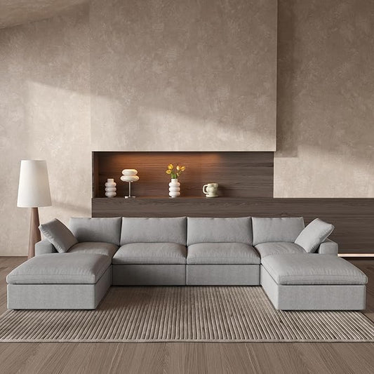 160.6'' Cloud Couch Modular Sectional Sofa with Thick Cushion,U Shaped Sofa Convertible Couch with Storage Ottomans for Living Room,Cover Washable & Removables