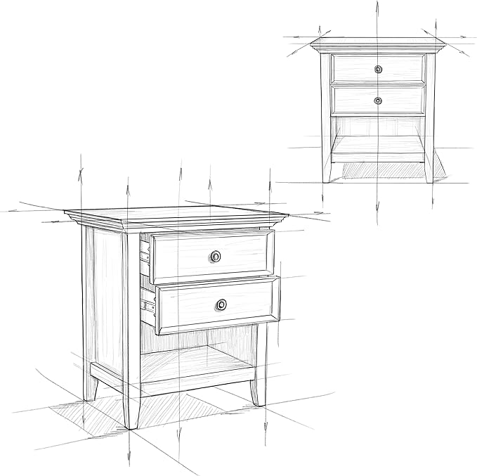 SIMPLIHOME Amherst Bedside Table - 24 inch Wide Solid Wood Nightstand Table in Rustic Natural Aged Brown, Transitional Bedroom Side or End Table with 2 Drawers, Open Storage Shelf and Bronze Hardware