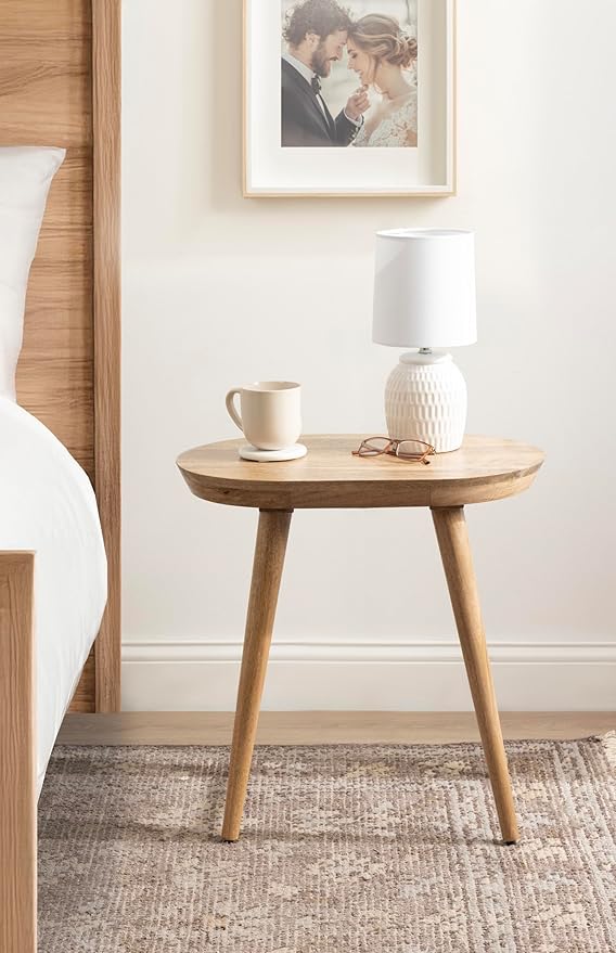 Kate and Laurel Conan Modern Oval Mango Wood Side Table, 22 x 14 x 22, Natural Wood, Mid-Century Capsule End Table with Tapered Dowel Legs for Use as Bedroom Nightstand or Indoor Plant Stand
