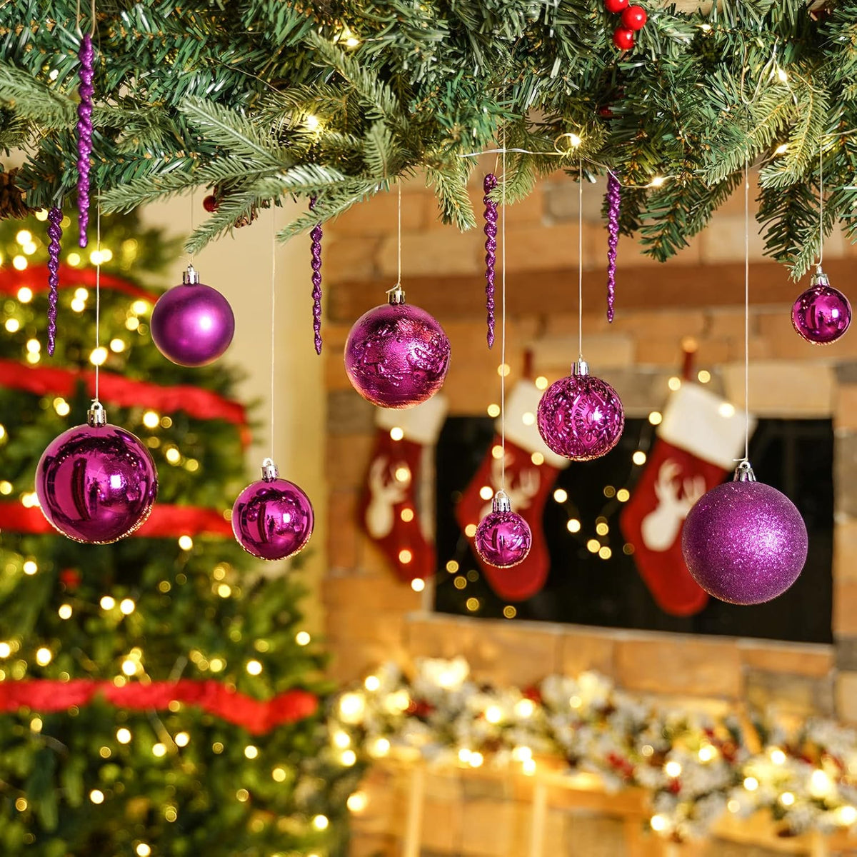 Purple Christmas Ball Ornaments for Christmas Decorations - 45 Pieces Xmas Tree Shatterproof Ornaments with Hanging Loop for Holiday and Party Decoration