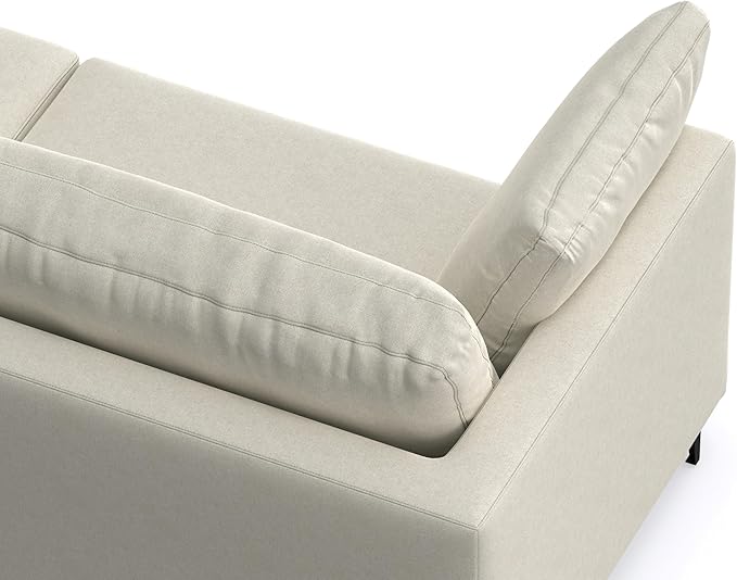 SIMPLIHOME Ava Sofa and Ottoman in 100% Recycled Polyester Performance Fabric, Cream, 90-inch-wide 3-Seater Couch and Matching 36-inch-wide Table Ottoman for Living Room, 2-Piece Set