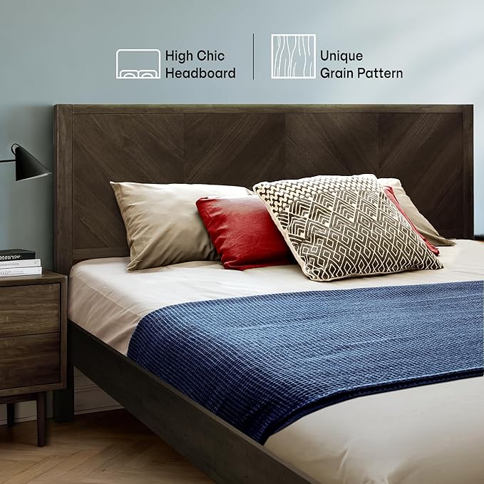 Acacia Alander King Bed Frame and Headboard Solid Wood Platform Bed, Scandinavian Signature Wood Bed Compatible with All Mattress Types, Non-Slip and Noise-Free Bed Frame King, Mocha