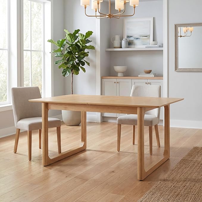 HNY Extendable Wood Dining Table for 4-8, 71" Inch Modern Rectangular Kitchen Tables with Wooden Base Farmhouse Dinner Table for Dining Room, Living Room, Home, Natural Oak