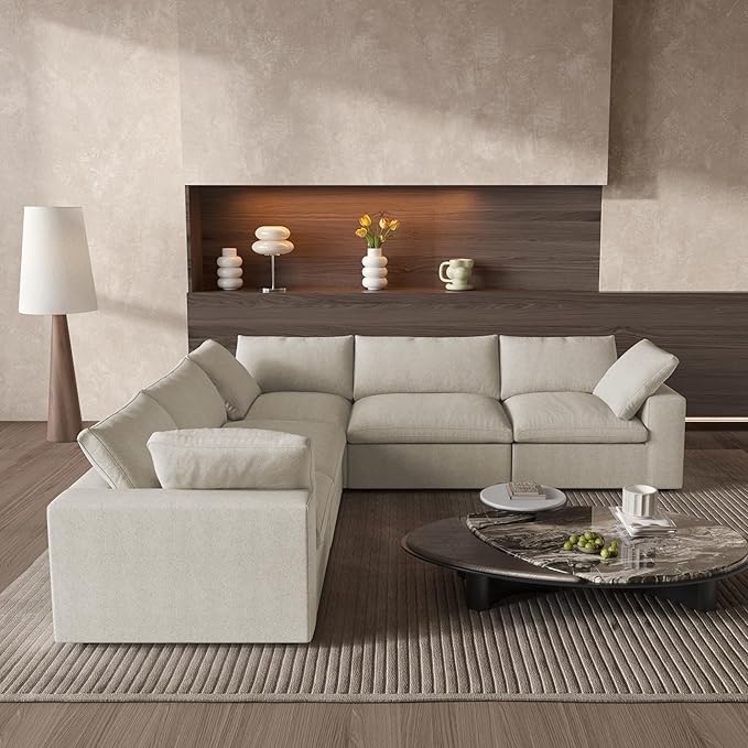 Cloud Couch Modular Sectional Sofa,160.6" Down Filled 5 Seater Convertible Sectional Sofas,V Shaped Couch for Living Room,Covers Washable&Replaceable,(Khkai)
