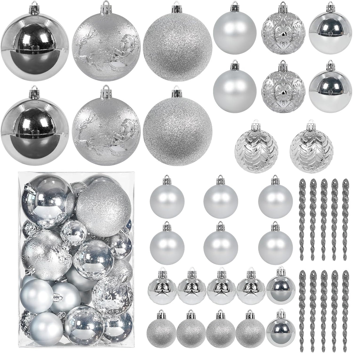 Christmas Ball Ornaments for Christmas Decorations - 41 Pieces Xmas Tree Silver Shatterproof Ball Ornaments with Hanging Loop for Holiday and Seasonal Decoration