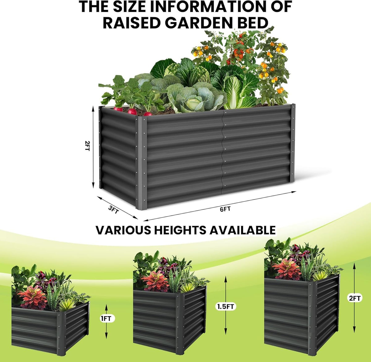 Large Outdoor Planter Boxes Kit Set of 2,6x3x2ft Galvanized Raised Bed Planter with Open-Ended Base Design, Elevated for Outdoor Plants, Durable Raised Bed for Gardening,Green