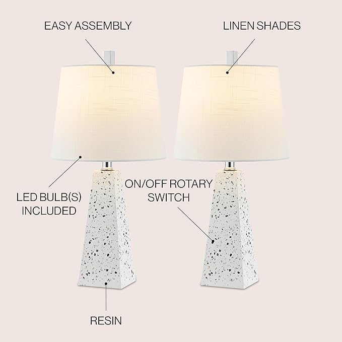 JONATHAN Y JYL1037B-SET2 Owen 20.5" Resin LED Table Lamp Contemporary, Office, Living Room, Family Room, Dining Room, Bedroom, Hallway, Foyer, White Terrazzo (Set of 2)