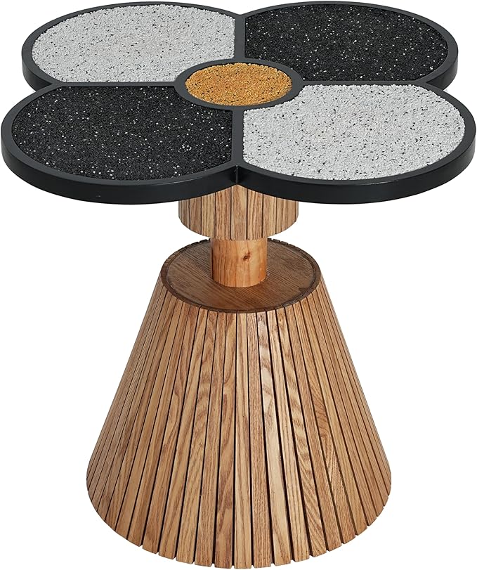 Christopher Knight Home Maven Four-Leaf Clover Side Table for Living Room, Modern Sofa End Table, Wooden Accent Table with Pedestal Base, Natural+Black+White