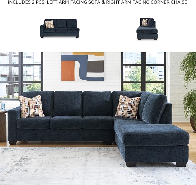 Signature Design by Ashley Aviemore Casual L-Shaped 2-Piece Sectional with Chaise for Living Room, Blue