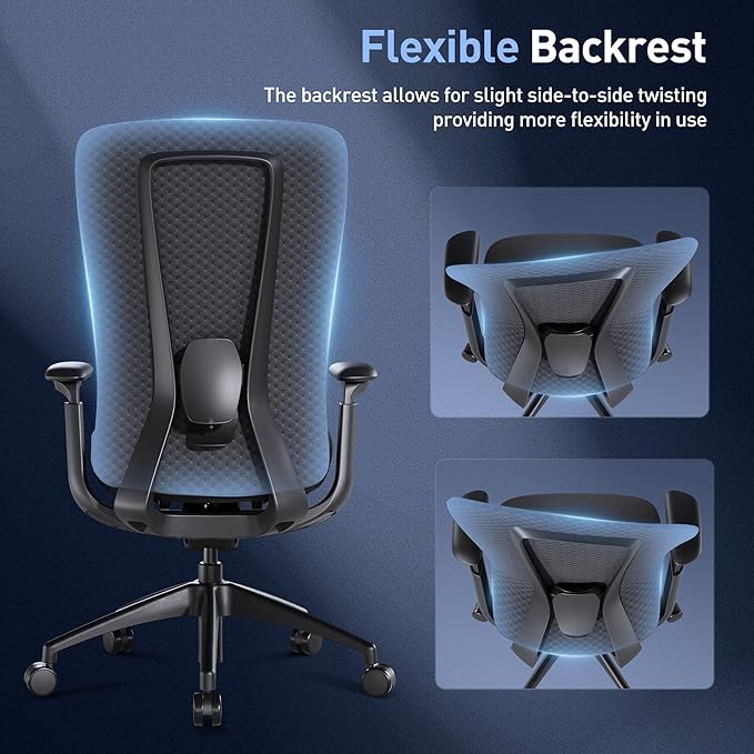 COLAMY Ergonomic Mesh Office Chair, Computer Executive Desk Chair, Ergonomic Office Chair Lumbar Support with Flexible Backrest, Slide Seat, Blackgrey