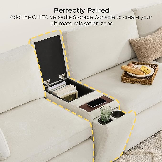 CHITA Oversized Modular Sectional Fabric Sofa Set, FSC Certified Extra Large U Shaped Couch Reversible Chaise Modular Sectional Couch, 146 inch Width, 6 Seat Modular Sofa with Storage Ottomans, Linen