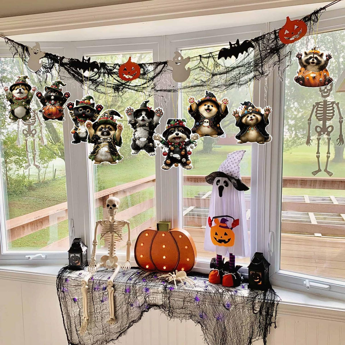 Halloween Tree Decoration,9 Pcs Funny Raccoon Acrylic Pendant, Terror Cartoon Animal Halloween Accessories, Funny Cartoon Christmas Tree Hanging Ornaments for Indoor Outdoo