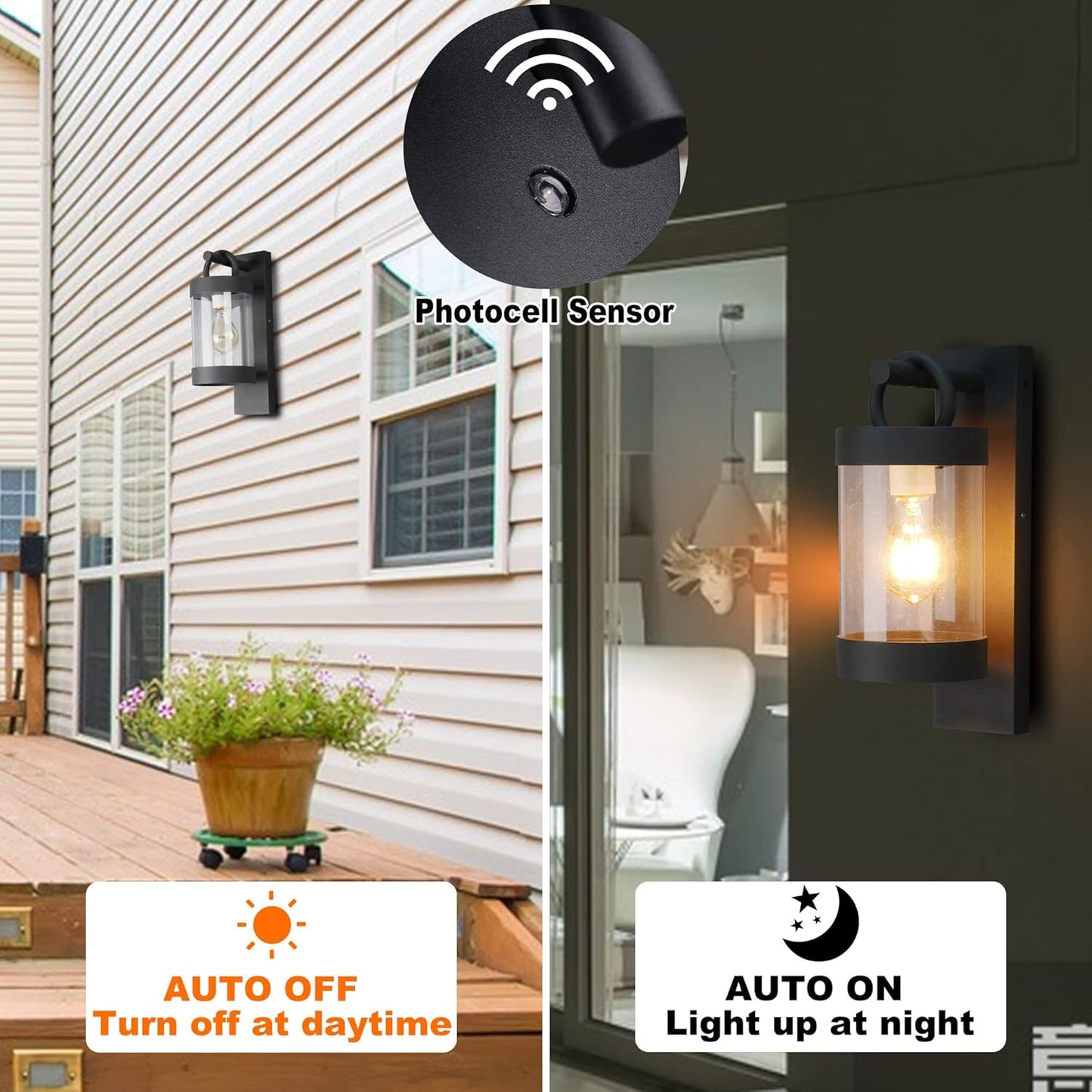 Dusk to Dawn Outdoor Lighting Wall Sconce,Modern Exterior Porch Light Fixture Aluminum with E26 Base 14In for House Patio Garage Front Door,Max 28W